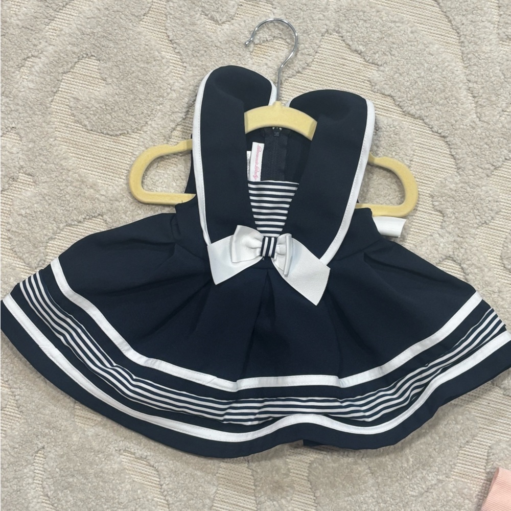 Bonnie Baby Navy Dress with White Stripes